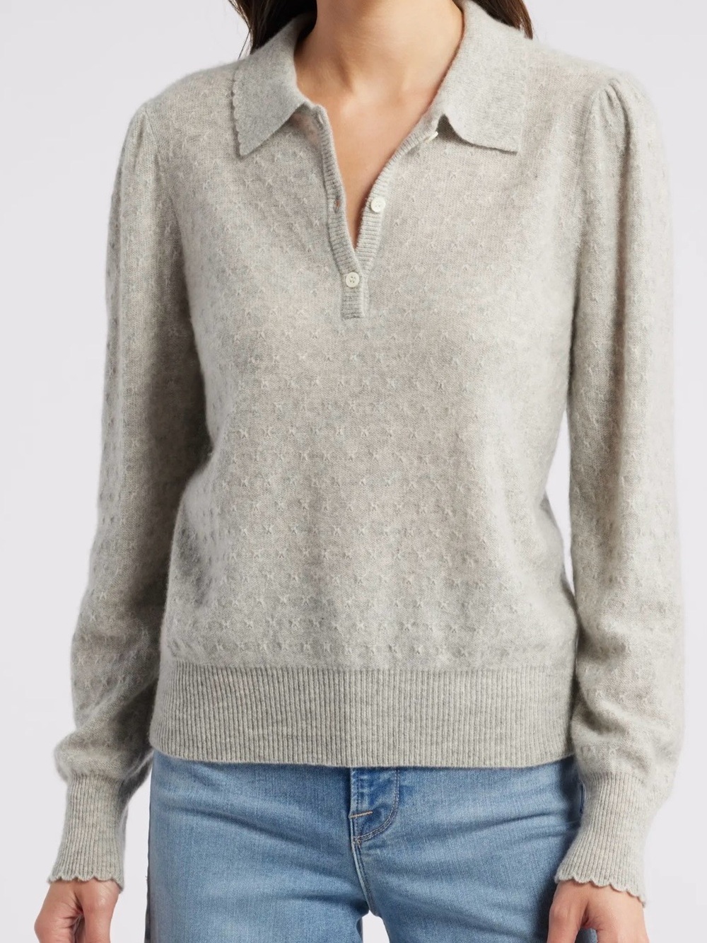 FRAME 100% cashmere soft light gray polo sweater, size L - Picture 15 of 16